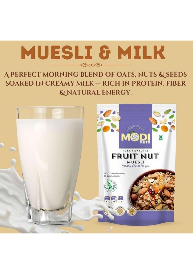 Modinuts Premium Crunchy Muesli In 500G | High Protein, High Fiber Healthy Breakfast Cereal With Oats, Nuts, Seeds & Dry Fruits | No Added Sugar | Perfect With Milk Or Yogurt | Energy-Rich Start To Your Day - Indya