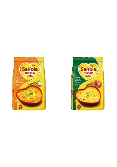 Saffola Masala Oats, Tasty Evening Snack, Classic Masala, 500G & Saffola Masala Oats, Tasty Evening Snack, Veggie Twist, 500G