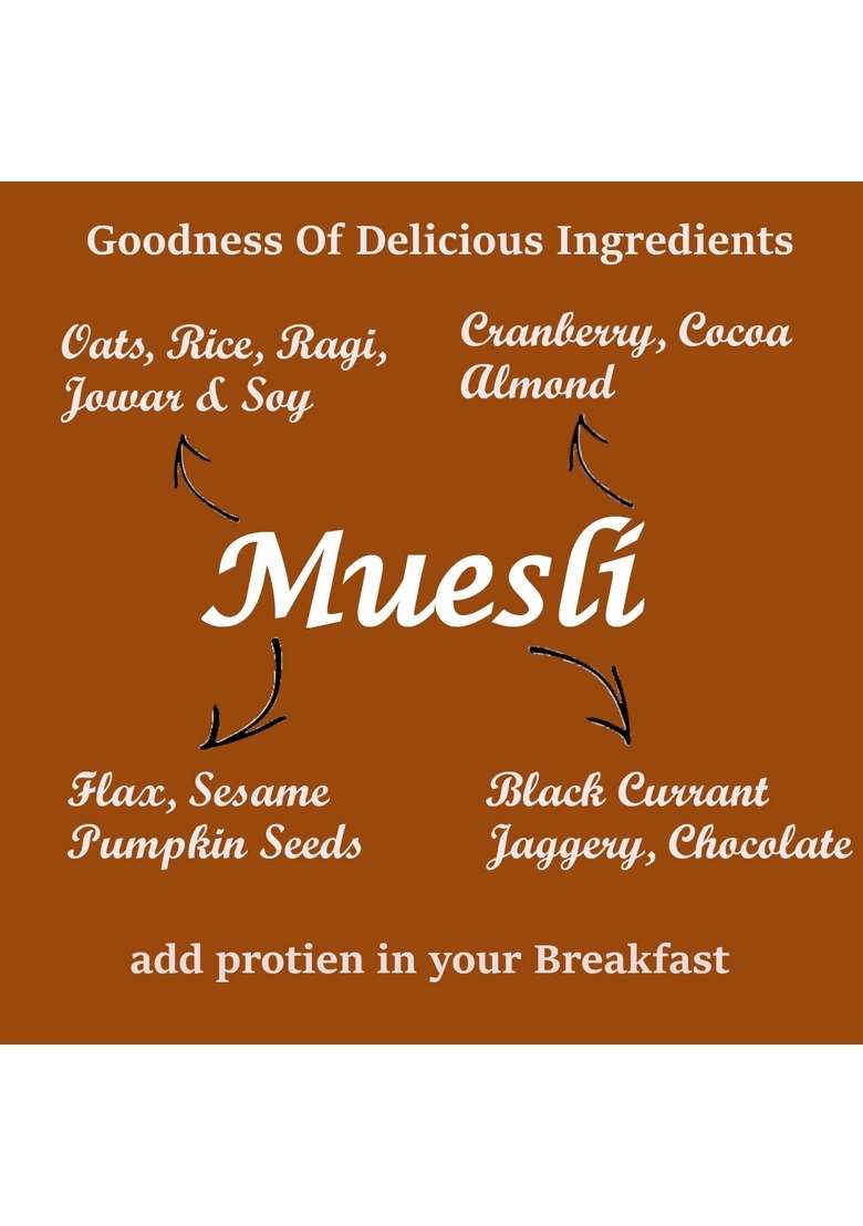 Pramix Chocolate Muesli, Fruit, Nut & Seeds | 14 In 1 - Oats, Rice, Ragi, Jowar, Soy, Cranberry, Cocoa, Flax, Chia, Pumpkin Seeds, Almond, Black Currant, Jaggery, Choclate | Source Of Protein & Fibre, Multigrain Breakfast Cereal - 400G - Indya