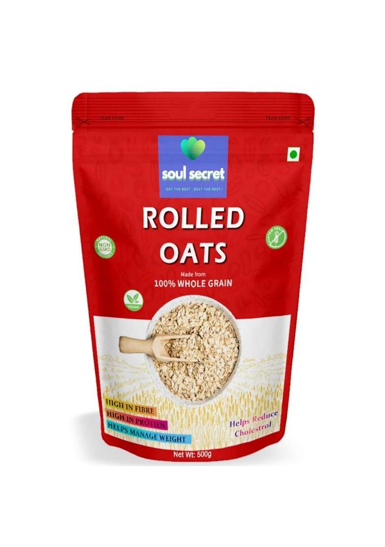 Soul Secret Rolled Oats 500G - 100% Wholegrain | Protein For Breakfast | High Fibre Cereals - Indya