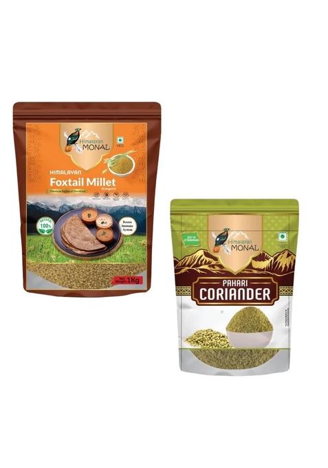 Himalayan Monal Foxtail Millet (Kangani), 1 Kg, Boosts Immune System, 100% Natural And Himalayan Monali Pahari Coriander Spice, 100 Grams