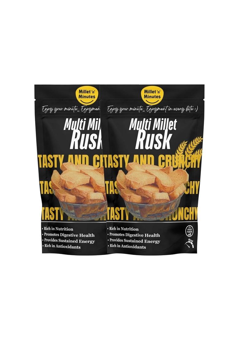 Millet 'N' Minutes Multi Millet Rusk, High Fibre Crunchy Snack, Rich In Antioxidants And Nutrition (Pack Of 2)