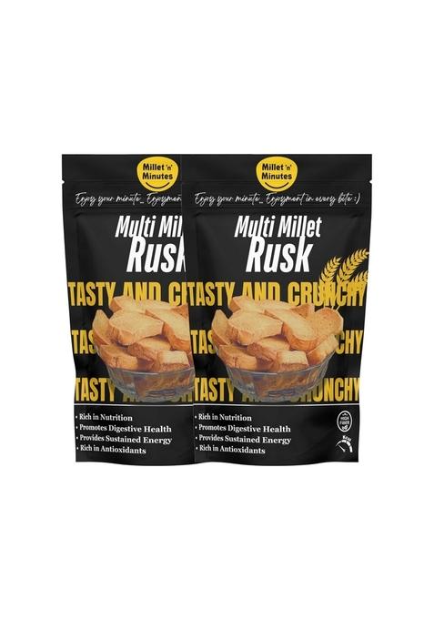Millet 'N' Minutes Multi Millet Rusk, High Fibre Crunchy Snack, Rich In Antioxidants And Nutrition (Pack Of 2)