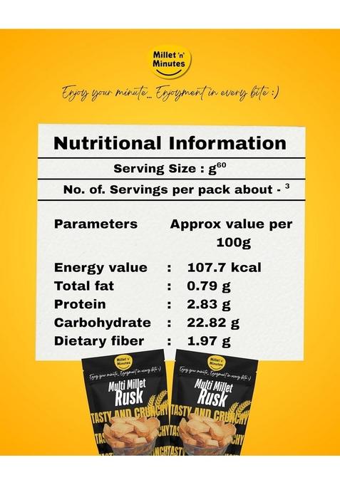 Millet 'N' Minutes Multi Millet Rusk, High Fibre Crunchy Snack, Rich In Antioxidants And Nutrition (Pack Of 2)