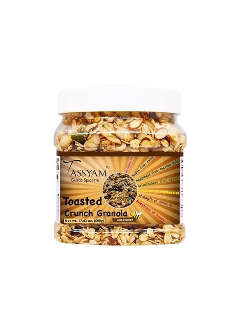 Tassyam Toasted Crunch Granola With Honey 500G | Oil-Free | Rolled Oats, Dehydrated & Dried Fruits