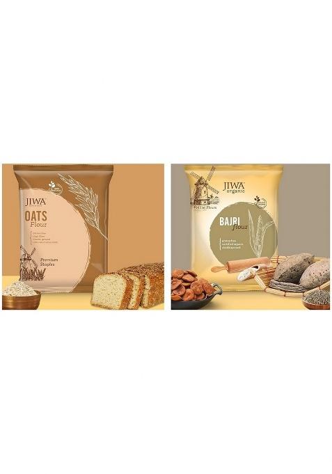 Jiwa Healthy By Nature Oats Flour, 900 G (Gluten Free) & Jiwa Healthy By Nature, Organic Bajri Flour, 1 Kg