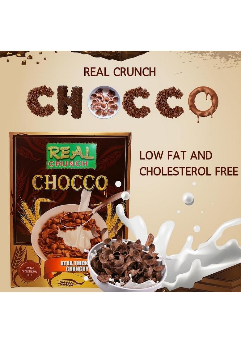 Real Crunch Chocco Breakfast Cereal | Xtra Thick & Crunchy Chocolate Flavored Cereal | Healthy & Delicious Morning Meal For Kids And Adults | Low Fat, Cholesterol Free | 375G Box