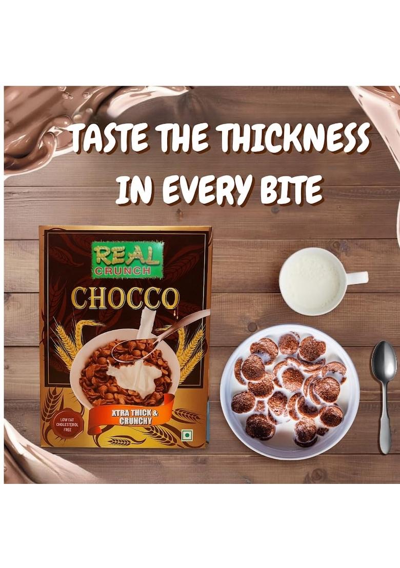 Real Crunch Chocco Breakfast Cereal | Xtra Thick & Crunchy Chocolate Flavored Cereal | Healthy & Delicious Morning Meal For Kids And Adults | Low Fat, Cholesterol Free | 375G Box