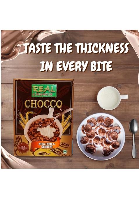Real Crunch Chocco Breakfast Cereal | Xtra Thick & Crunchy Chocolate Flavored Cereal | Healthy & Delicious Morning Meal For Kids And Adults | Low Fat, Cholesterol Free | 375G Box