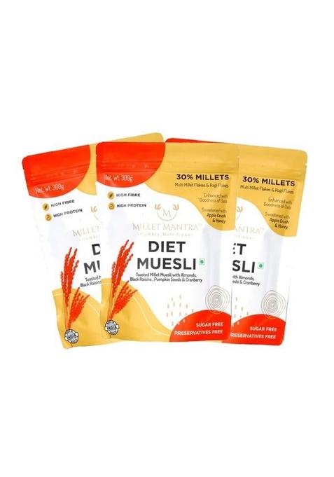 Millet Mantra Diet Muesli Pack Of 3 | Sweetened With Honey & Apple Crush| Added Almonds, Pumpkin Seeds And Cranberry