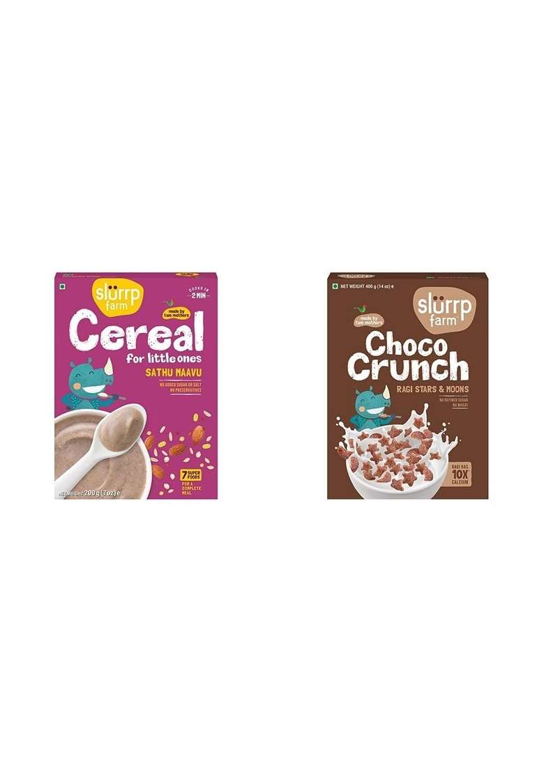 Slurrp Farm Sathu Maavu Multigrain Health Mix With The Goodness Of Ragi Dals Almonds| 200G Choco Crunch Chocolate Cerealfor Kids | 400 G - Indya