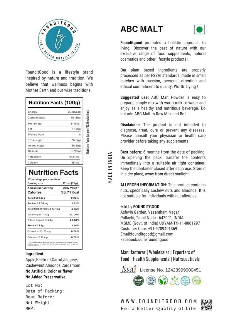 Abc Malt | Healthy Choice For Everyone |100% Natural Health Drink | Super Food & Nutritional Supplement | No Preservatives