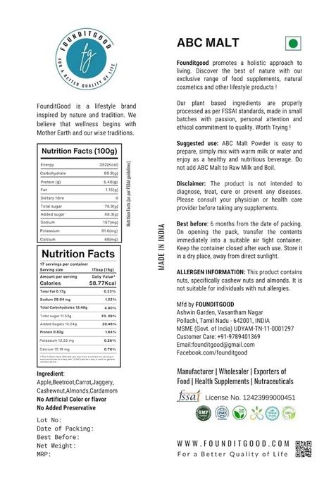 Abc Malt | Healthy Choice For Everyone |100% Natural Health Drink | Super Food & Nutritional Supplement | No Preservatives