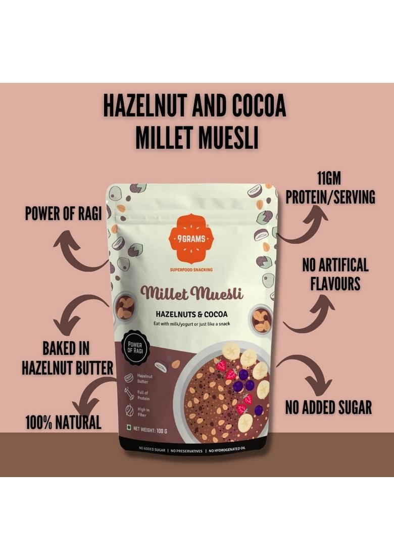 9Grams Millet Muesli 4X100Gms Trial Packs, Zero Added Sugar, 11Gm Protein/Serving