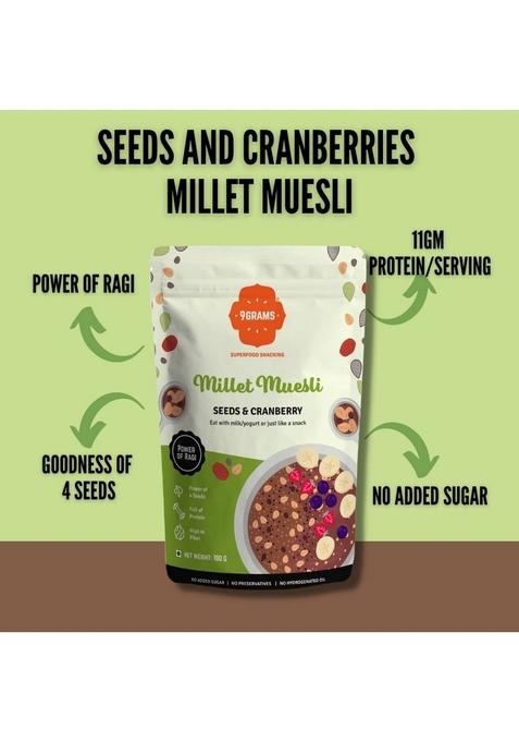 9Grams Millet Muesli 4X100Gms Trial Packs, Zero Added Sugar, 11Gm Protein/Serving