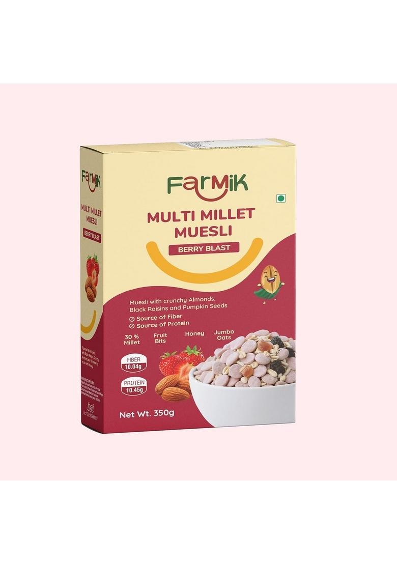 Farmik Multi Millet Muesli Berry Blast – Supergrain Cereal With Berry Goodness | Packed With Nutrition & Natural Energy