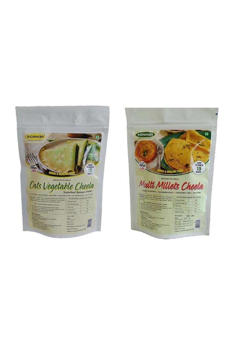 Richmor Pack Of 2 Protein Oats Vegetable And Multi Millet Chilla Mix | Nutritious | High Fiber | No Trans-Fat | Ready To Cook | Quick And Healthy Food | High Protein Premix