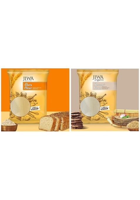 Jiwa Healthy By Nature Oats Flour, 900 G (Gluten Free) & Organic Jowar Flour, 1 Kg