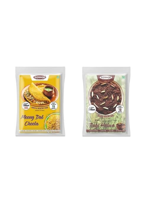Richmor Quick Meal Combo: Moong Dal Cheela Mix (200G) & Ragi Halwa Mix (200G) | Gluten-Free, High Protein & Fiber | Ready To Cook Healthy Snacks & Dessert