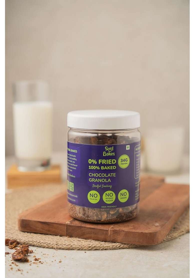 Soul Bakes Chocolate Granola With Nuts | No Maida, No Refined Sugar, No Palm Oil | Crunchy & Nutritious Breakfast | 250G - Indya