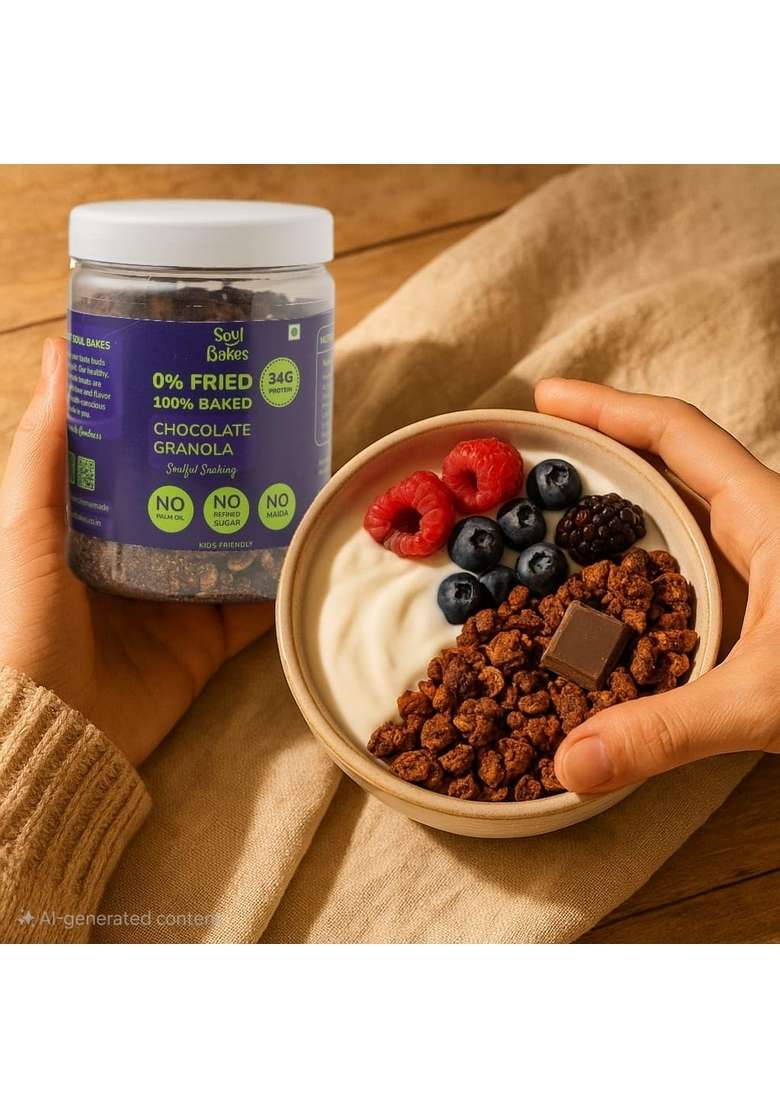 Soul Bakes Chocolate Granola With Nuts | No Maida, No Refined Sugar, No Palm Oil | Crunchy & Nutritious Breakfast | 250G - Indya