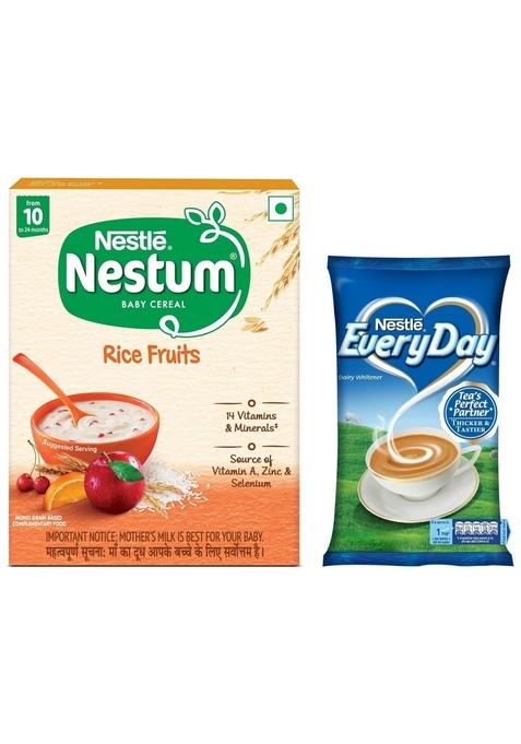 Nestle Everyday Dairy Whitener, Milk Powder For Tea, 1Kg Pouch & Nestle Nestum Baby Cereal From 10 To 24 Months, Rice Fruits, 300G Bag-In-Box Pack