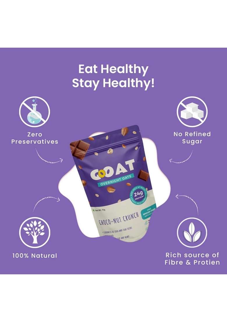Goat Life Overnight Oats 2.25Kg With Sipper Bottle | High Protein (24G) | Pack Of 30 | No Refined Sugar | Gluten-Free | Natural Breakfast Cereal | Ideal For Weight Management | Spoonfree Oatmeal - Indya