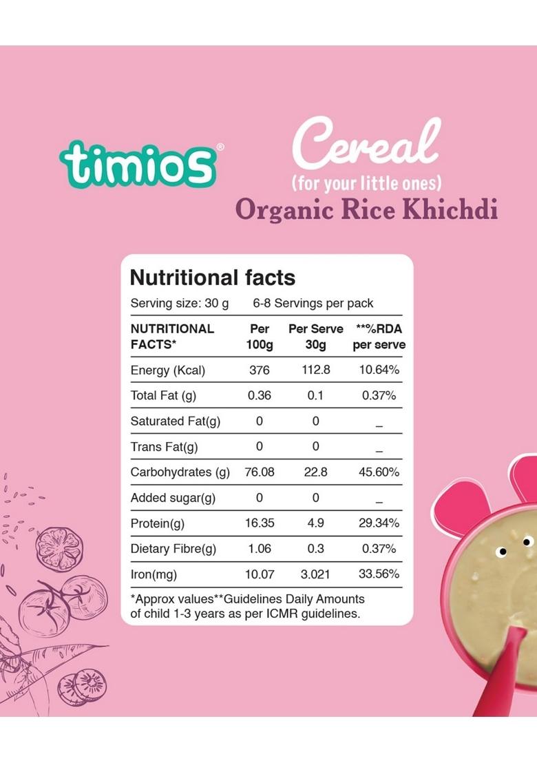 Timios Organic Porridge Rice Khichdi 100% Natural Health Mix Healthy Wholesome Food Rich In Protein