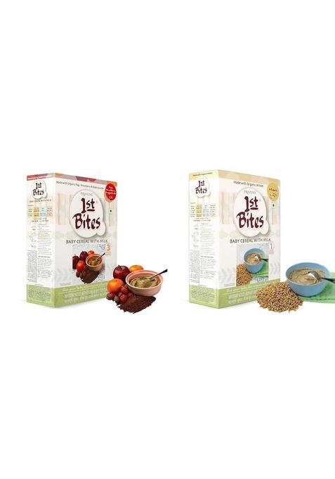 Pristine 1St Bites Baby Cereal 300G | Baby Food (10-24 Months) Stage-3, Strawberry & Apple Powder | Infant Food & 1St Bites Stage 1 Organic Baby Cereal With Milk, Wheat, 6 Months To 24 Months, 300G