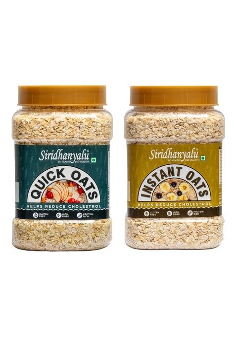 Siridhanyalu Combo 450Gm Quick Oats + 450Gm Instant Oats | High Fibre, Gluten Free, No Preservatives, Vegan (Pack Of 2)