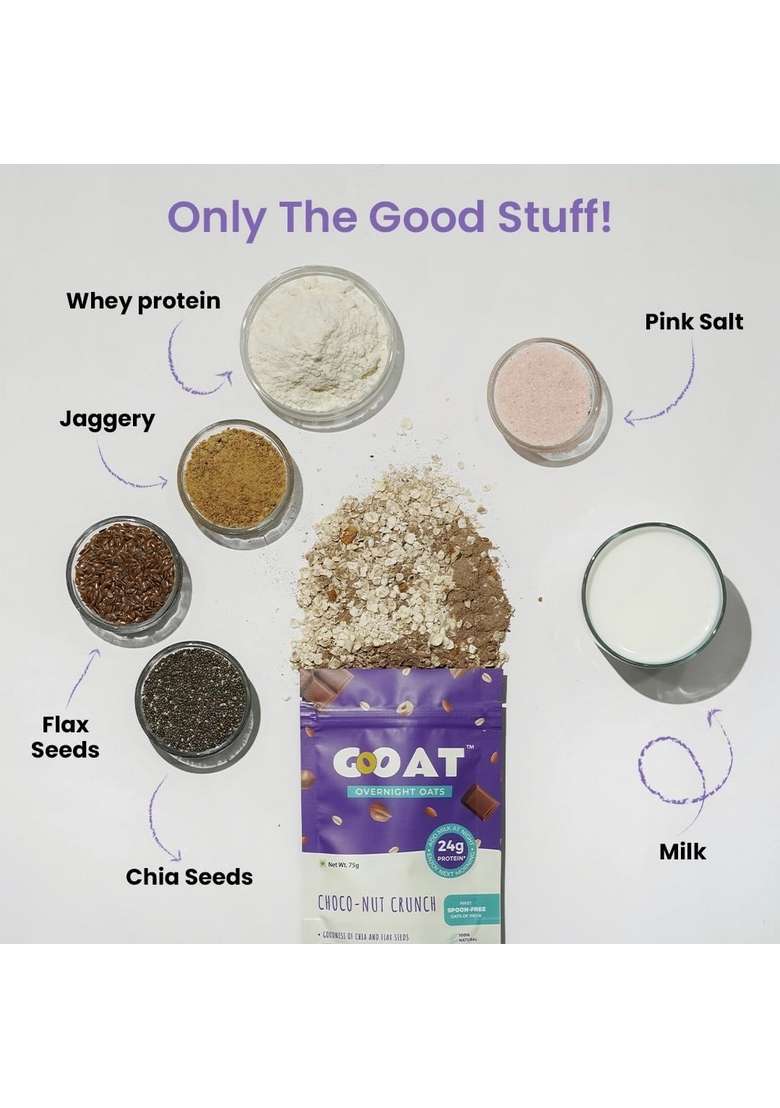 Goat Life Overnight Oats 2.07Kg With Sipper Bottle | High Protein (24G, 17G) | Pack Of 30 | No Refined Sugar | Gluten-Free | Natural Breakfast Cereal | Ideal For Weight Management | Spoonfree - Indya