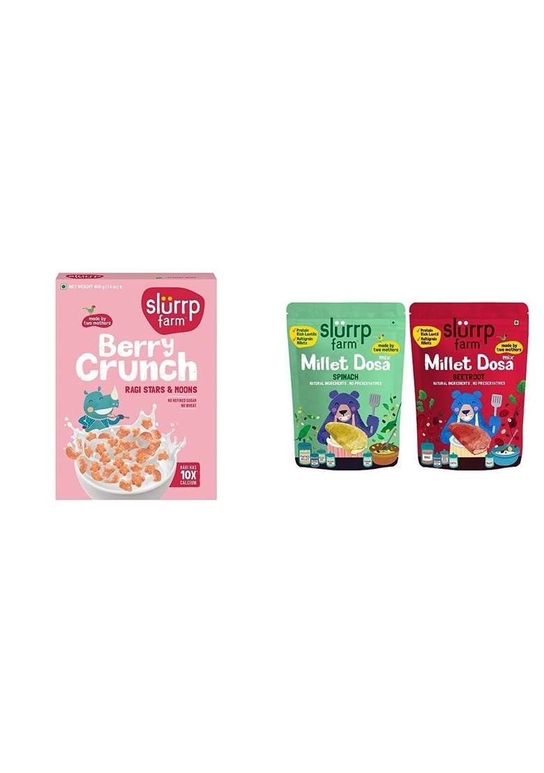 Slurrp Farm Berry Crunch Strawberry Cereal| 400 G Millet Dosa Instant Mix 150G Pack Of 2 - Indya