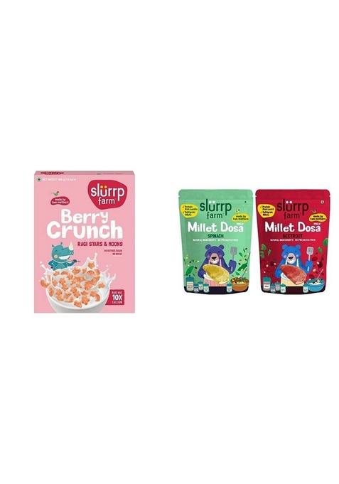 Slurrp Farm Berry Crunch Strawberry Cereal| 400 G & Slurrp Farm Millet Dosa Instant Mix, 150G (Pack Of 2)