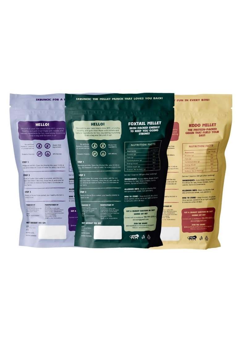 Skrunch Khichdi Premixes (Pack Of 3) | High Fiber | Protein Rich | No Palm Oil | Diabetic Friendly |150 Gm X 3 - Indya
