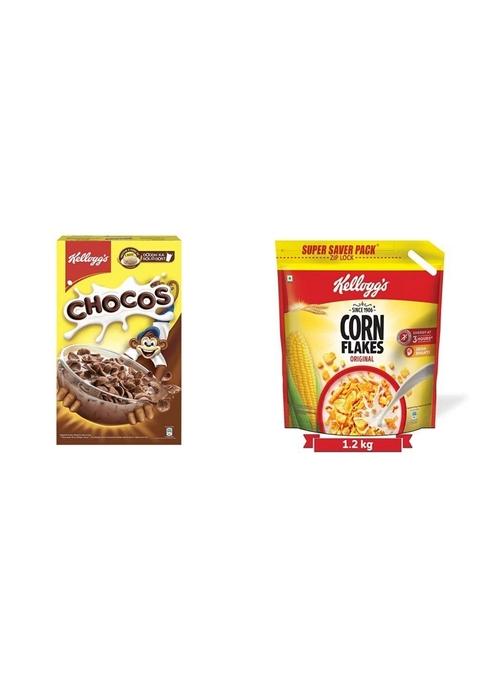 Kellogg'S Combo, Kellogg'S Chocos, High In Protein, B Vitamins, Calcium And Iron, 700G And Kellogg'S Corn Flakes Original, 1.2 Kg