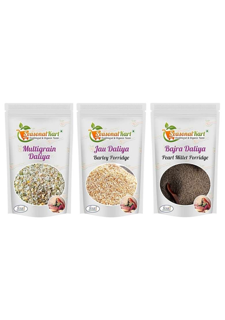 Seasonalkart Combo Of Organic Multigrain Dalia,Jau Daliya&Bajra Daliya| 200 Grams Each| Total Weight 600 Grams| Healthy Grains - Indya
