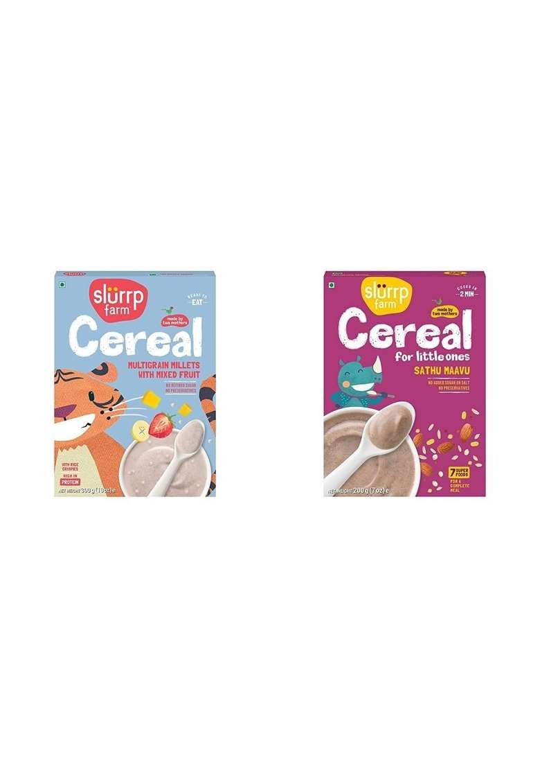 Slurrp Farm Multigrain Millets Cereal With Mixed Fruits And Rice Crispies 300G Sathu Maavu Health Mix The Goodness Of Ragi Dals Almonds| 200G - Indya