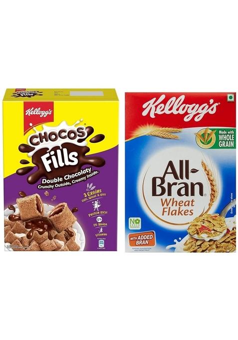 Kellogg'S Chocos Fills | Double Chocolaty |Multigrain | High In Protein And B Vitamin| 0% Maida & All Bran Wheat Flakes, 440G