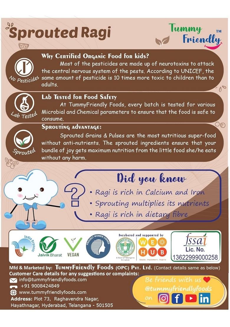 Tummyfriendly Foods Certified Organic Sprouted Ragi And Organic Sprouted Brown Rice Porridge Mixes | Rich In Calcium, Iron, Protein, Fibre & Micro-Nutrients,200G Each, 2 Packs