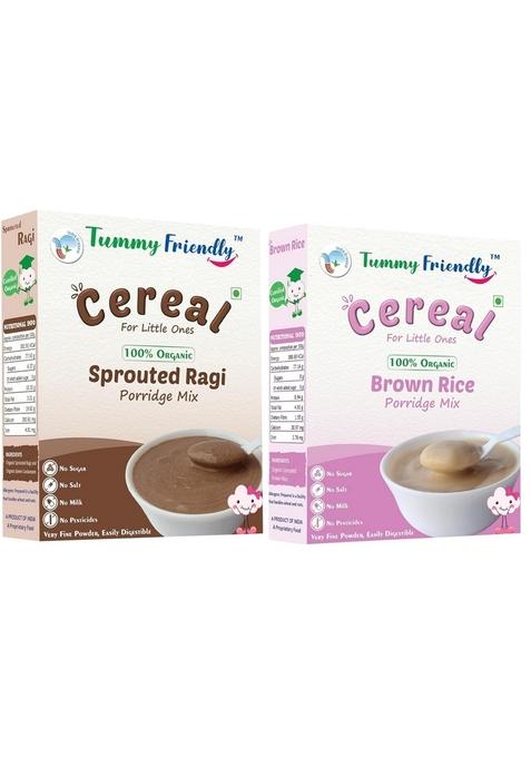 Tummyfriendly Foods Certified Organic Sprouted Ragi And Organic Sprouted Brown Rice Porridge Mixes | Rich In Calcium, Iron, Protein, Fibre & Micro-Nutrients,200G Each, 2 Packs