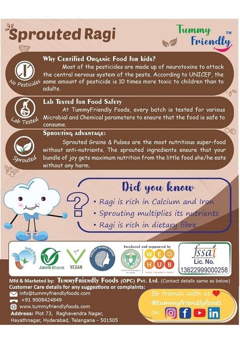 Tummyfriendly Foods Certified Organic Sprouted Ragi And Organic Sprouted Brown Rice Porridge Mixes | Rich In Calcium, Iron, Protein, Fibre & Micro-Nutrients,200G Each, 2 Packs