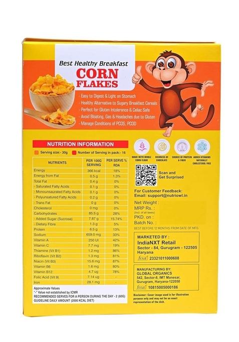 Nutriowl Corn Flakes 200G – Whole Grain Breakfast Cereal, Rich In Fibre, High In Calcium & Protein, Packed With Essential Vitamins & Minerals