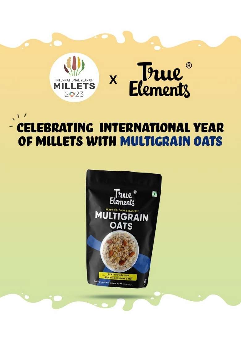 True Elements Multigrain Oats 500G Goodness Of Rolled 50 Millets Jowar Quinoa Ragi Flakes Flax Seeds 250G Alsi - Indya