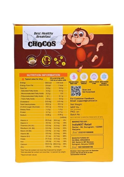 Nutriowl Chocos 200G Pack Of 2 – Whole Grain Breakfast Cereal, Rich In Fibre, High In Calcium & Protein, Packed With Essential Vitamins & Minerals
