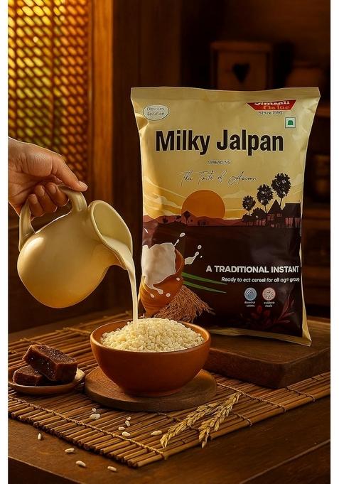 Bhogali Jalpan Milky Jalpan | Traditional Instant Assamese Cereal | Ready-To-Eat Healthy Breakfast | Gluten-Free, No Preservatives | 500G
