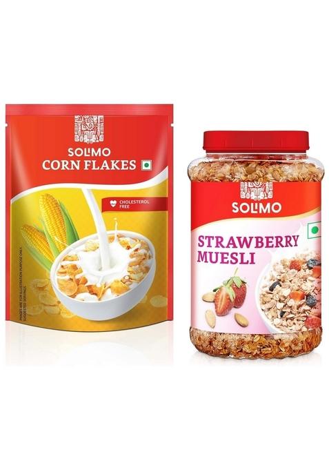Amazon Brand Solimo - Strawberry Muesli 1Kg & Amazon Brand - Solimo Cornflakes, 1.2Kg