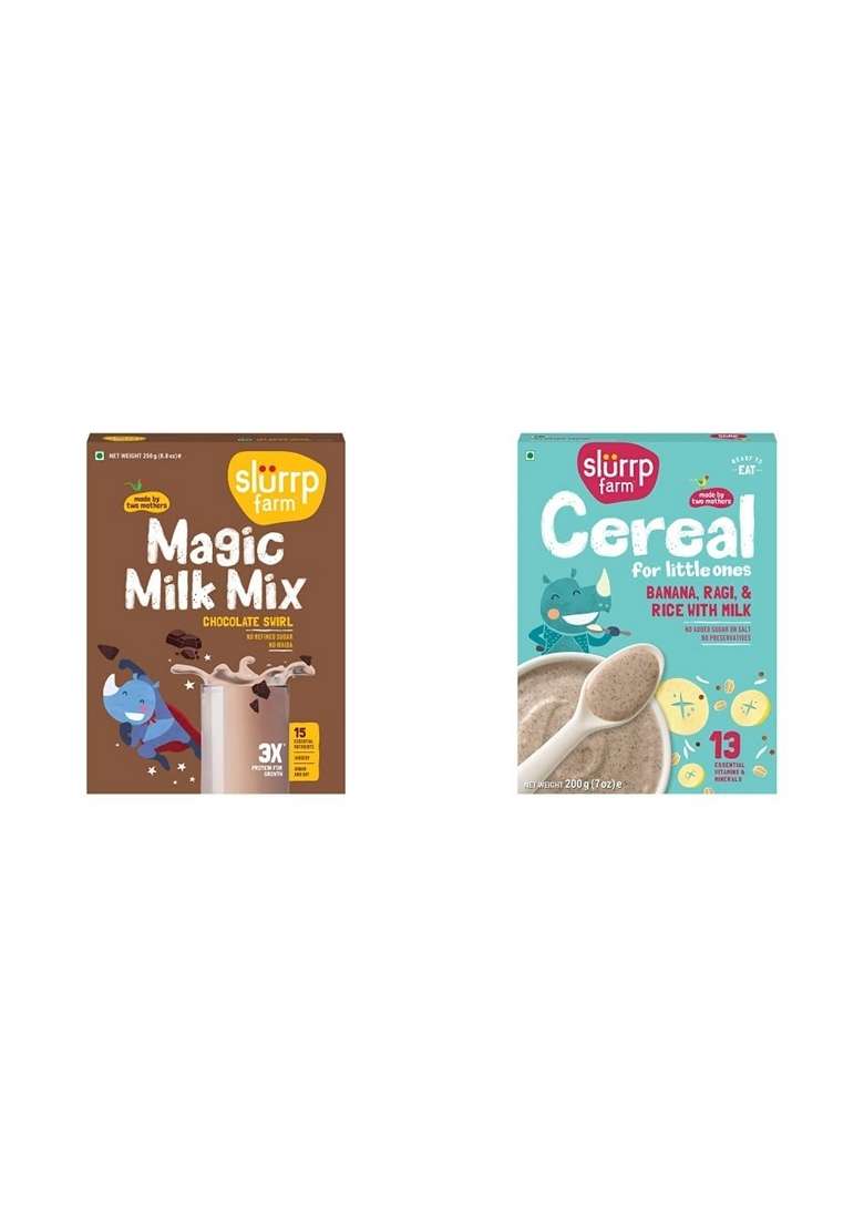 Slurrp Farm High Protein Chocolate Swirl Milk Mix | 250G & Baby Cereal, Ragi, Rice And Banana With Milk, Instant Healthy Food, 200 G - Indya