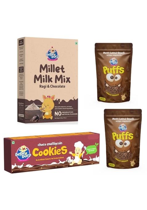 Be'Be' Burp- Millet Milk Mix | Ragi & Chocolate Drink Mix 200Gm With Choco Cookie 150 Gm And Choco Puff 35Gm(Pack Of 2)| No Preservatives No Artificial Flavours…