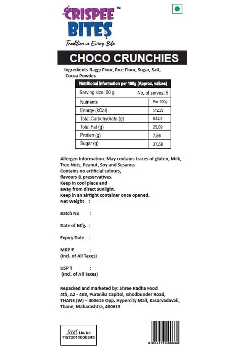 Crispee Bites | Choco Crunchies | Ragi-Based Chocolate Bites With White Cream | Healthy & Crunchy Snack | Made With (Nachni) | Perfect Anytime Sweet Snack | 100G Pack