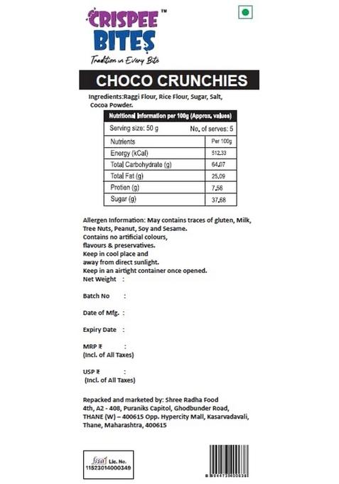 Crispee Bites | Choco Crunchies | Ragi-Based Chocolate Bites With White Cream | Healthy & Crunchy Snack | Made With (Nachni) | Perfect Anytime Sweet Snack | 100G Pack